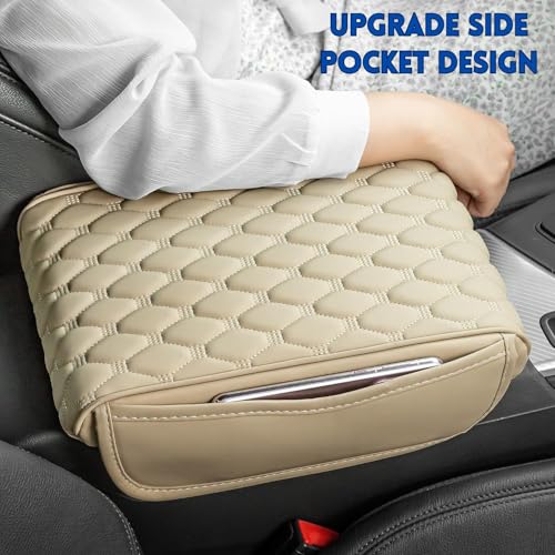 Eliane RT6 Universal Car Center Console Cover Armrest Cushion Pad Pillow with 2 Storage Side Pockets, Memory Foam, Leatherite, Interior Accessories Fit for All SUV's (1 Pcs-Beige) - Image 2
