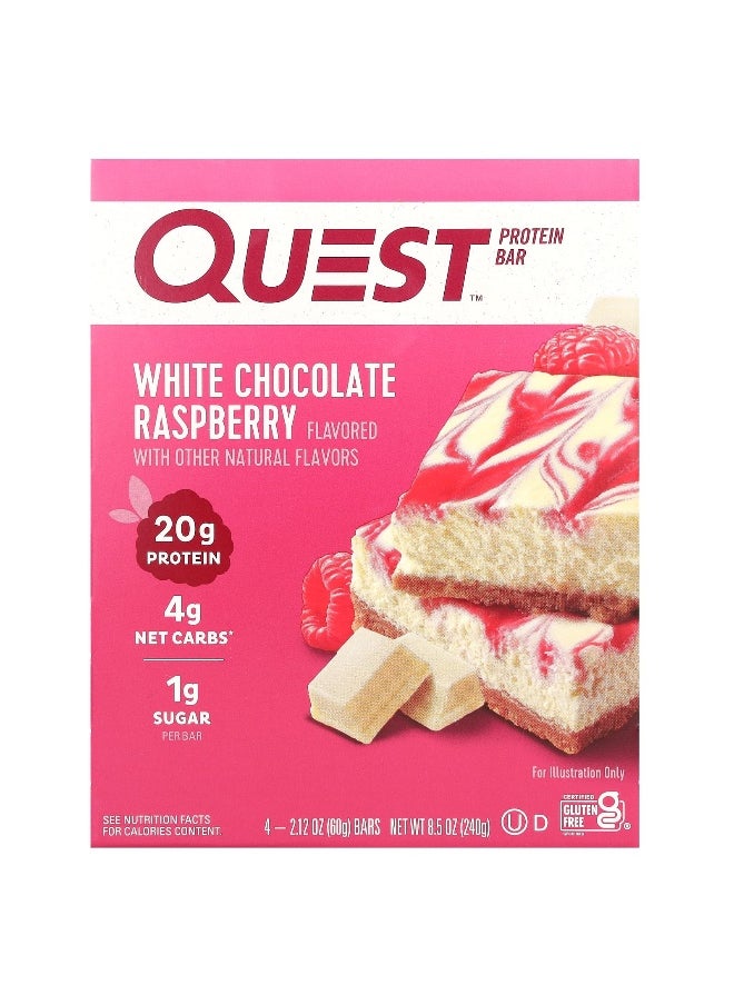 QUEST NUTRITION - Quest Nutrition, Protein Bar, White Chocolate Raspberry, 4 Bars, 2.12 oz (60 g) Each - Image 1