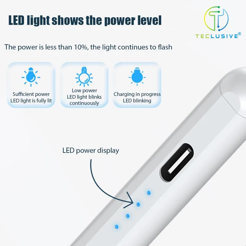T Teclusive Smart Stylus Pen Compatible with Android Tablet Galaxy Realme One Plus/iPhone 15 14 | Pointed Tip | Remove Tempered Glass for Proper Working | No Palm Rejection - Image 5