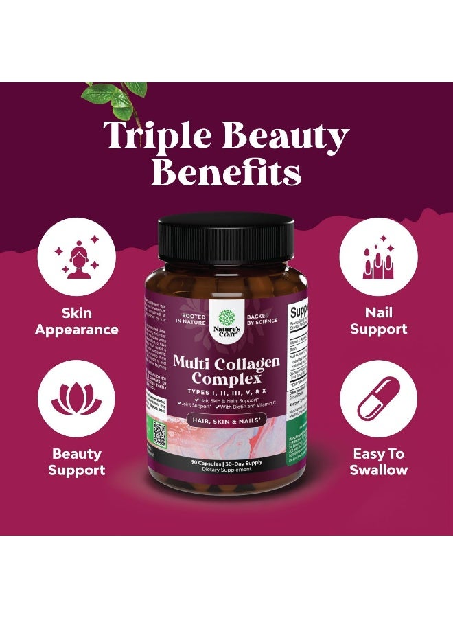 Natures Craft Advanced Multi Collagen Peptides Pills - Biotin and Collagen Supplement with BioPerine and Hair Skin and Nails Vitamins for Women and Men - Multi Collagen Pills for Women with Types Type 1 2 3 5 & X - Image 3