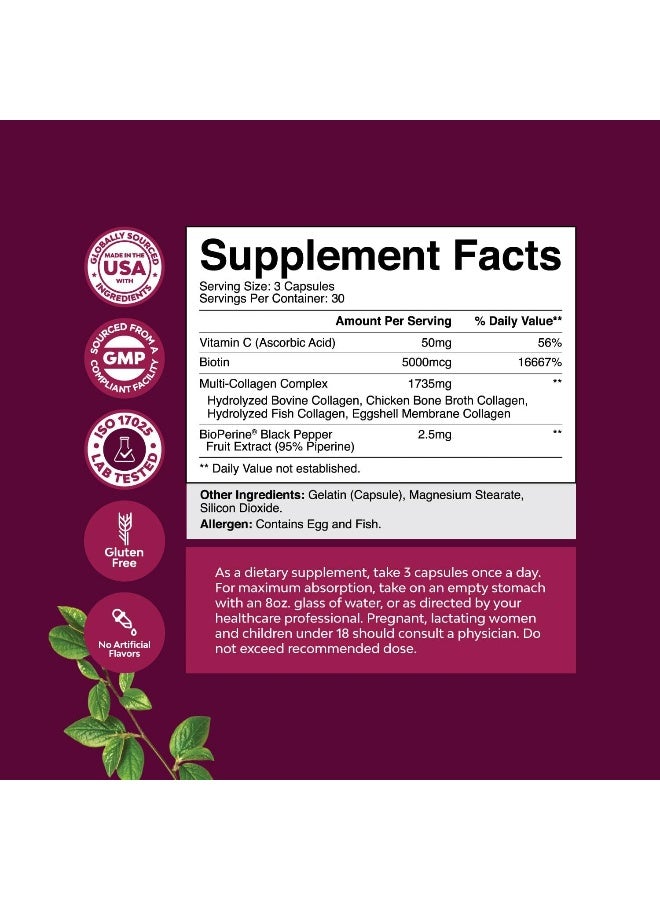 Natures Craft Advanced Multi Collagen Peptides Pills - Biotin and Collagen Supplement with BioPerine and Hair Skin and Nails Vitamins for Women and Men - Multi Collagen Pills for Women with Types Type 1 2 3 5 & X - Image 2