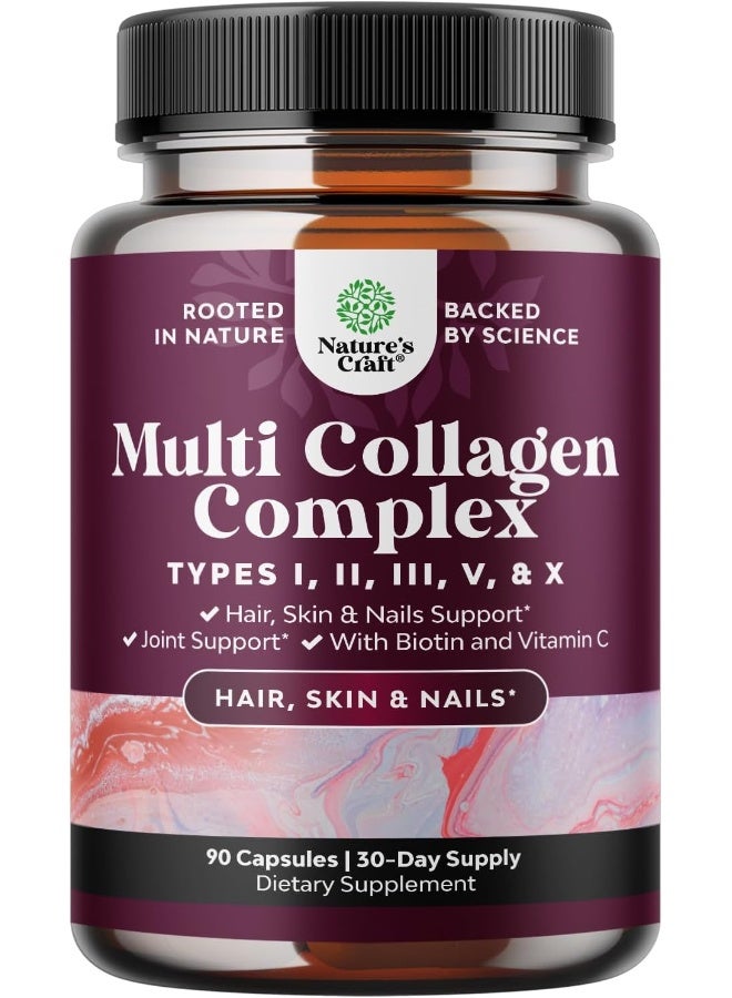 Natures Craft Advanced Multi Collagen Peptides Pills - Biotin and Collagen Supplement with BioPerine and Hair Skin and Nails Vitamins for Women and Men - Multi Collagen Pills for Women with Types Type 1 2 3 5 & X - Image 1