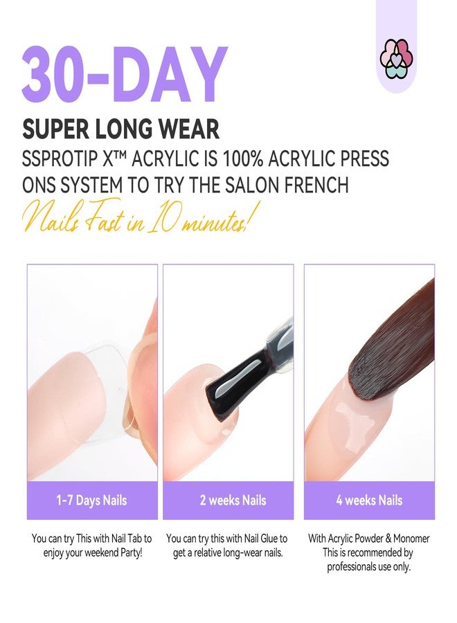 SAVILAND French Tip Acrylic Press On Nails Kit: In-Minute Long Wear & Easy French Acrylic Press-ons & Thick Short Square White Tip 150PCS Pro Acrylic Nail Kit Powder Monomer Liquid 3-Way Salon Gift - Image 2