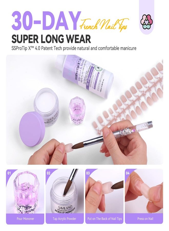 SAVILAND French Tip Acrylic Press On Nails Kit: In-Minute Long Wear & Easy French Acrylic Press-ons & Thick Short Square White Tip 150PCS Pro Acrylic Nail Kit Powder Monomer Liquid 3-Way Salon Gift - Image 4
