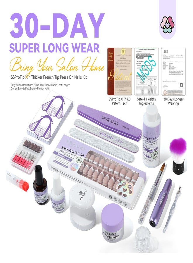 SAVILAND French Tip Acrylic Press On Nails Kit: In-Minute Long Wear & Easy French Acrylic Press-ons & Thick Short Square White Tip 150PCS Pro Acrylic Nail Kit Powder Monomer Liquid 3-Way Salon Gift - Image 3