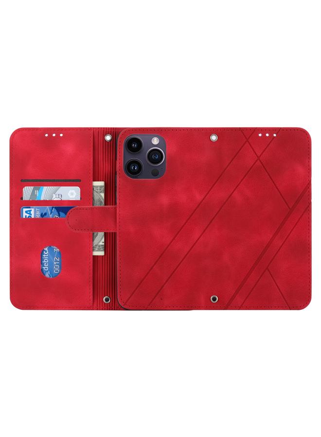 اس-توب جراب هاتف من الجلد المنقوش لهاتف iPhone 15 Pro Max مع حبل - Image 4