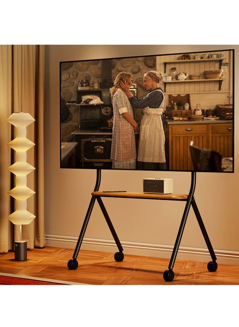 Easel Mobile TV Stand, Rolling TV Cart Floor Stand for 32 to 75 Inch LED LCD OLED Screens, Height Adjustable TV cart with Wooden Tray for Bed Room, Living Room