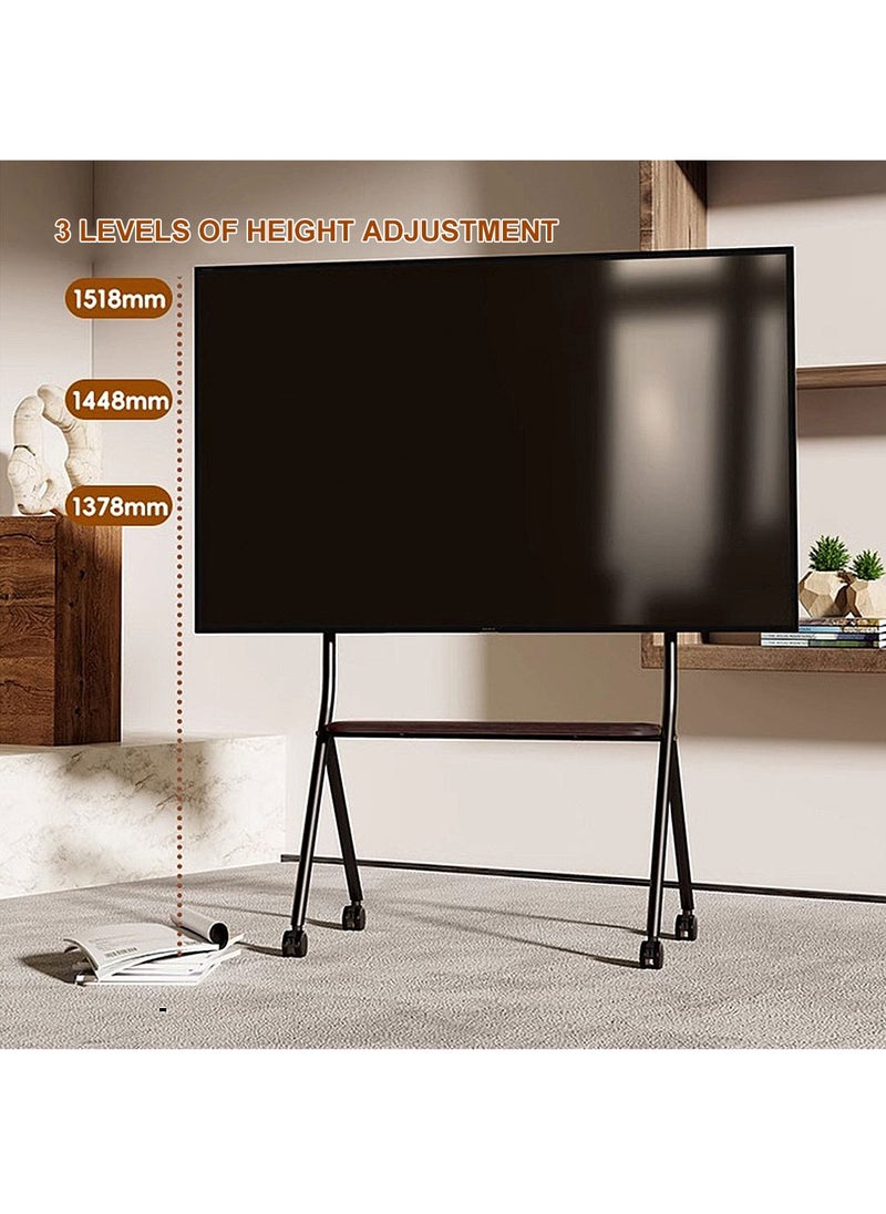 Easel Mobile TV Stand, Rolling TV Cart Floor Stand for 32 to 75 Inch LED LCD OLED Screens, Height Adjustable TV cart with Wooden Tray for Bed Room, Living Room