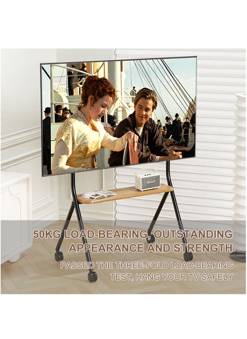 Easel Mobile TV Stand, Rolling TV Cart Floor Stand for 32 to 75 Inch LED LCD OLED Screens, Height Adjustable TV cart with Wooden Tray for Bed Room, Living Room