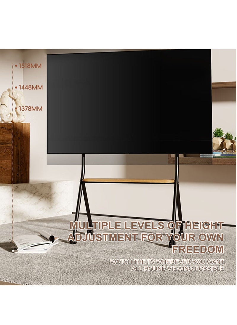 Easel Mobile TV Stand, Rolling TV Cart Floor Stand for 32 to 75 Inch LED LCD OLED Screens, Height Adjustable TV cart with Wooden Tray for Bed Room, Living Room