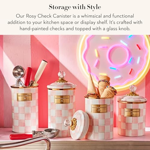 mackenzie childs MACKENZIECHILDS Enamel Canister Versatile Kitchen Storage Container for Flour and Sugar Large 64Ounce Capacity PinkandWhite Rosy Check - Image 3