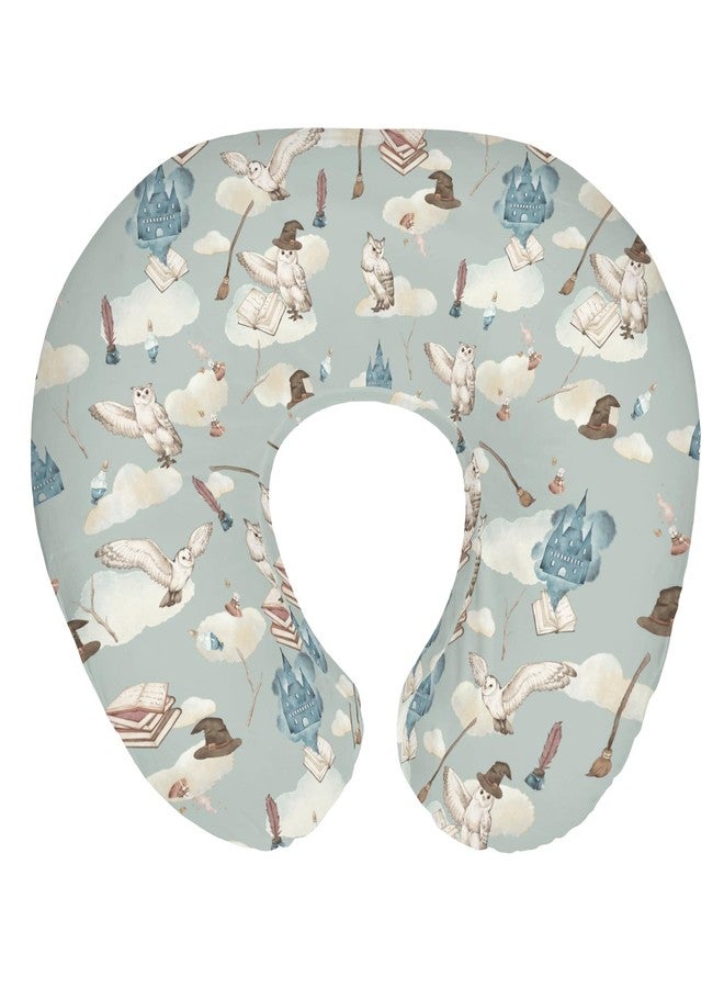 ZoUbqchY Vintage Wizard Owls Baby Nursing Pillow Covers for Boy Girl Witch Hat Books Castle Clouds Nursery Pillowcase for Breastfeeding Pillows Magics Wizard Universe Soft Stretchy Slipcover for Newborn Infant - Image 1