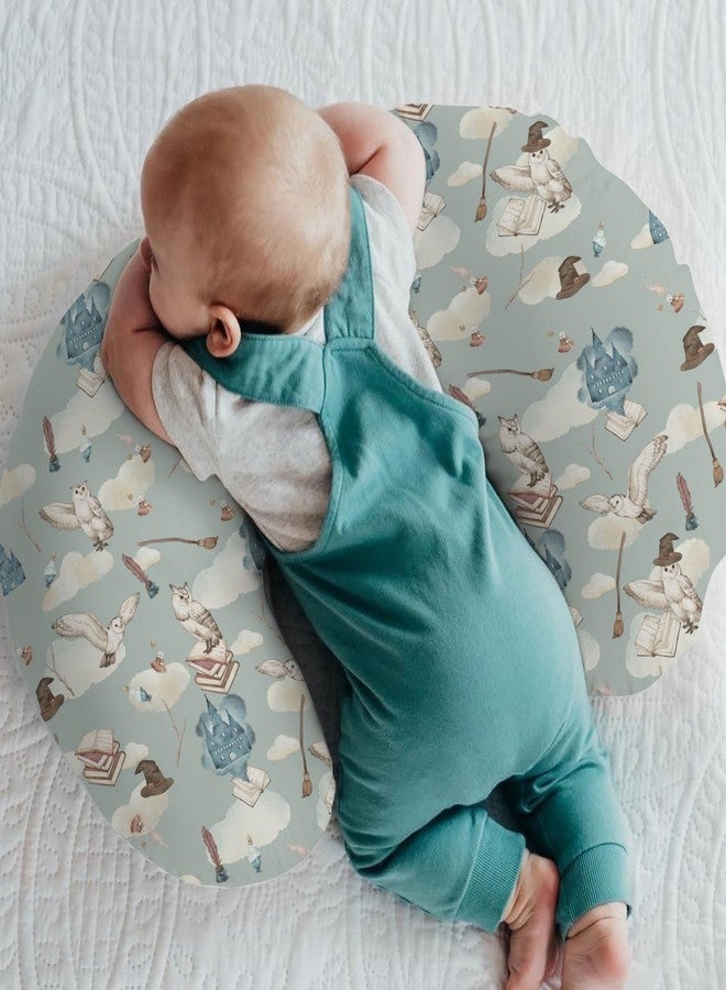 ZoUbqchY Vintage Wizard Owls Baby Nursing Pillow Covers for Boy Girl Witch Hat Books Castle Clouds Nursery Pillowcase for Breastfeeding Pillows Magics Wizard Universe Soft Stretchy Slipcover for Newborn Infant - Image 2