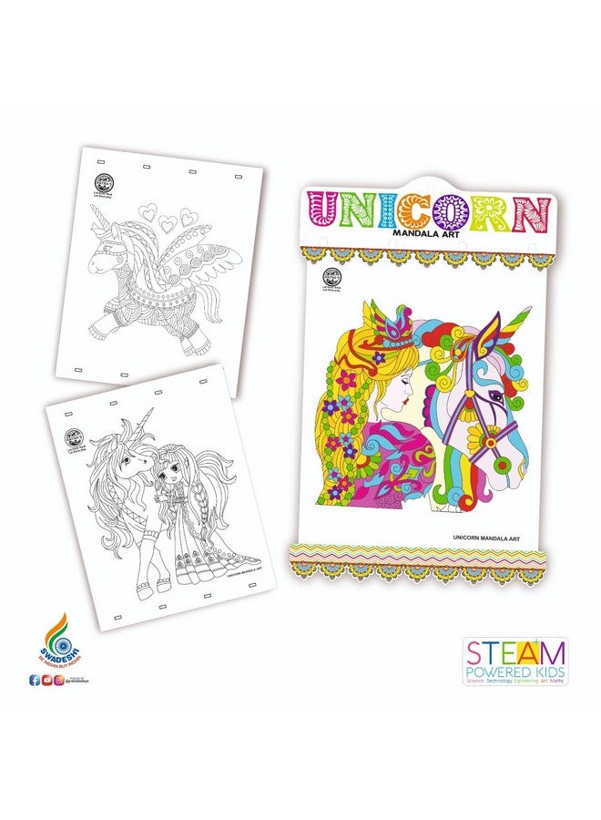 RATNA'S Mandala Art Unicorn Colouring Kit - 20 Sheets with 12 Sketch Pens Inside - Creative Coloring Fun for All Ages - Image 3