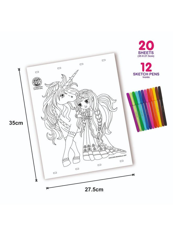 RATNA'S Mandala Art Unicorn Colouring Kit - 20 Sheets with 12 Sketch Pens Inside - Creative Coloring Fun for All Ages - Image 2