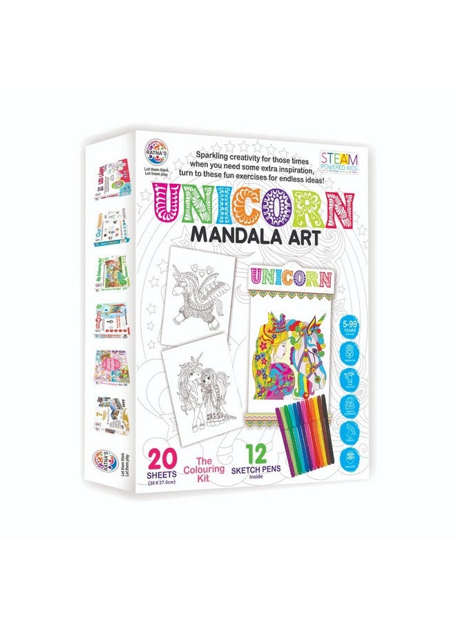 RATNA'S Mandala Art Unicorn Colouring Kit - 20 Sheets with 12 Sketch Pens Inside - Creative Coloring Fun for All Ages - Image 4