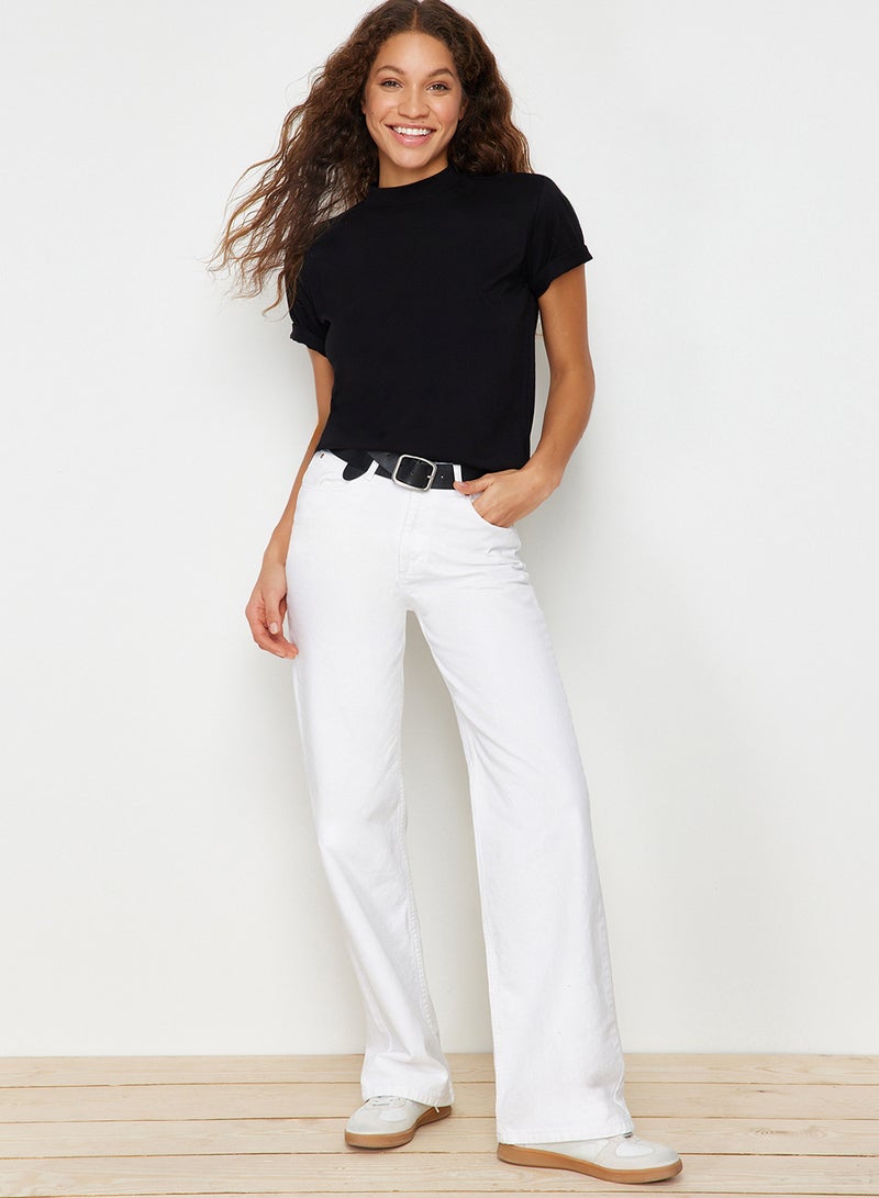 trendyol Black 100% Cotton Basic Regular/Normal Fit Mock Neck Knitted T-Shirt Twoaw20Ts0096 - Image 2