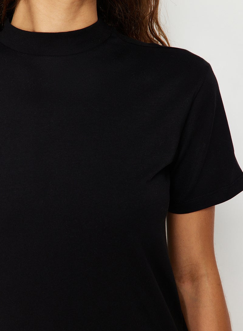 trendyol Black 100% Cotton Basic Regular/Normal Fit Mock Neck Knitted T-Shirt Twoaw20Ts0096 - Image 4
