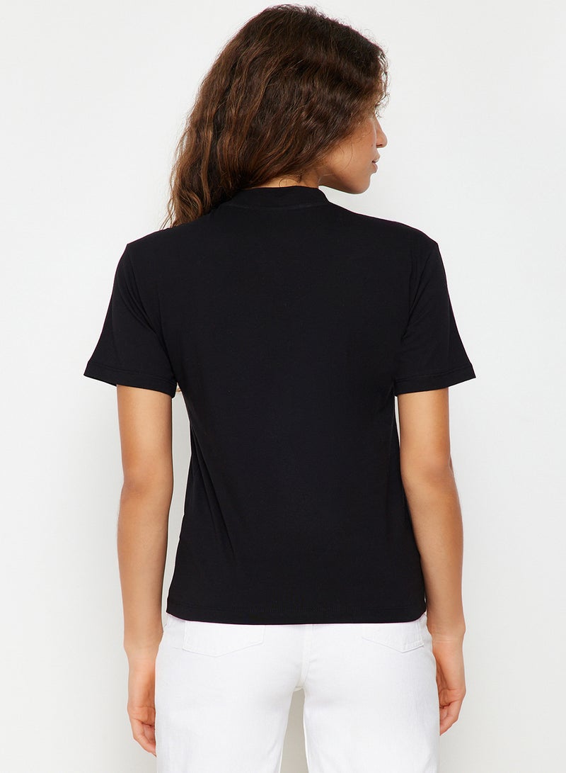 trendyol Black 100% Cotton Basic Regular/Normal Fit Mock Neck Knitted T-Shirt Twoaw20Ts0096 - Image 5