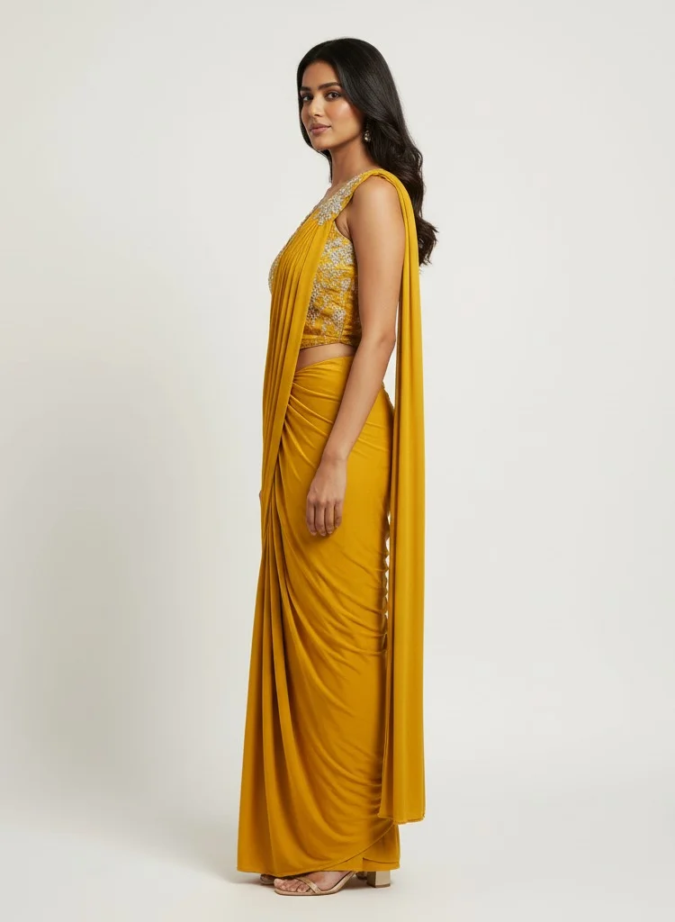 Lehar Yellow Embroidered Corset Saree Set