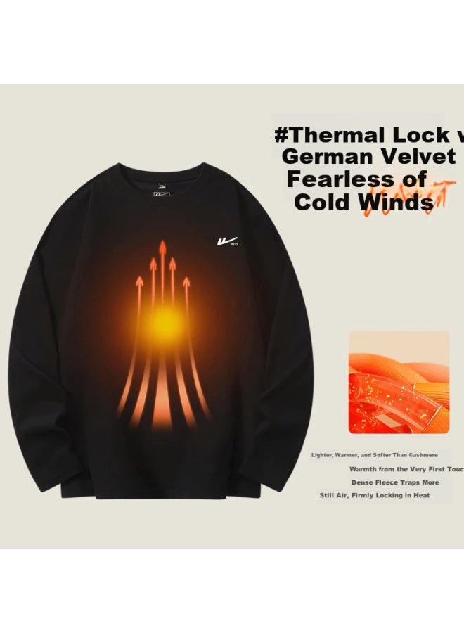 Warrior Long Sleeve Men's T-shirt Crew Neck Loose Fit Base Layer Autumn Winter Thickened Thermal Simple Sports Men's Top