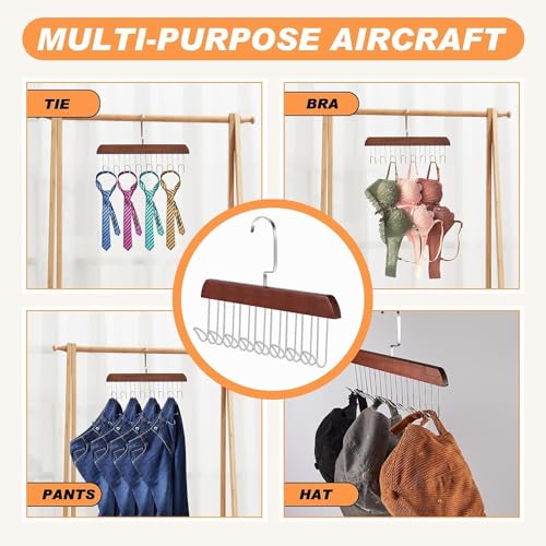 Entisia Wooden Hanger - Multipurpose Adjustable 8 Hooks Closet Wooden Hanger for Lingerie, Belt, Scarf, Tie, Garments, Perfect Storage Holder Organizer Hangers for Wardrobe and Cupboard (28X19CM, 1) - Image 4