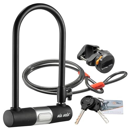 Via Velo Bike U Lock with Cable | Via Velo Heavy Duty Anti-Theft Bicycle U Lock Sold Secure Silver 15mm Shackle Inner Dim 9 x 4.5 in with 10mm x 6Ft Length Cable Security Lock for Bike Electric Bike Scooter - Image 1