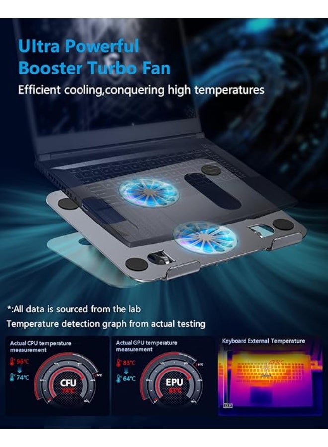 حامل لابتوب قابل للطي مع مروحة تبريد – مناسب لأجهزة 12–16 بوصة، قاعدة قوية للعمل والألعاب والموسيقى، تصميم معدني رمادي قابل للتنفس - Image 3