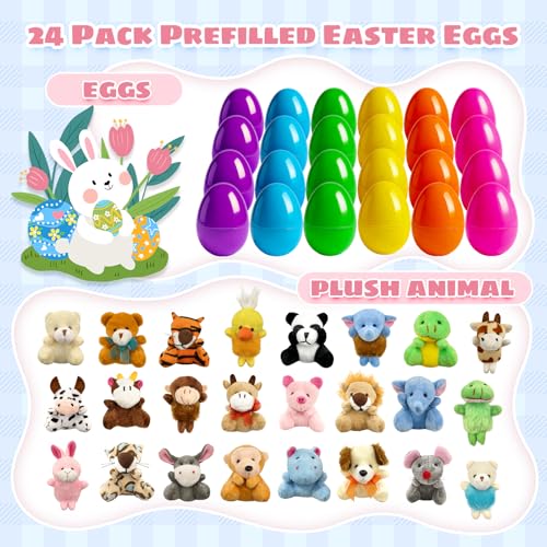Abakuku 24 Pcs Filled Easter Eggs Plush Toy 235in Bright Colorful Eggs Prefilled with Variety Plush Toy Easter Basket Stuffers Party Favors Gift Bags - Image 5