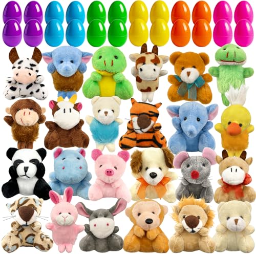 Abakuku 24 Pcs Filled Easter Eggs Plush Toy 235in Bright Colorful Eggs Prefilled with Variety Plush Toy Easter Basket Stuffers Party Favors Gift Bags - Image 1
