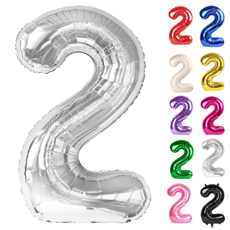 IWERP Silver Number 2 Balloon 40 Inch, 2 Balloon Number, 2nd Birthday Decorations for Baby Girls Boys Toddlers - Image 1