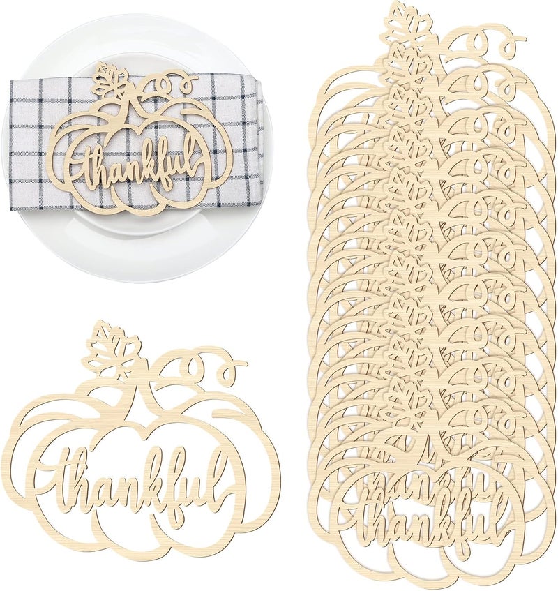 Queekay 12 Pcs Thanksgiving Pumpkin Wooden Plate Decor Fall Thankful Wood Cutout Signs Place Card Settings Table Decor Thanksgiving Decorations Ideas Rustic Letter Sign - Image 2