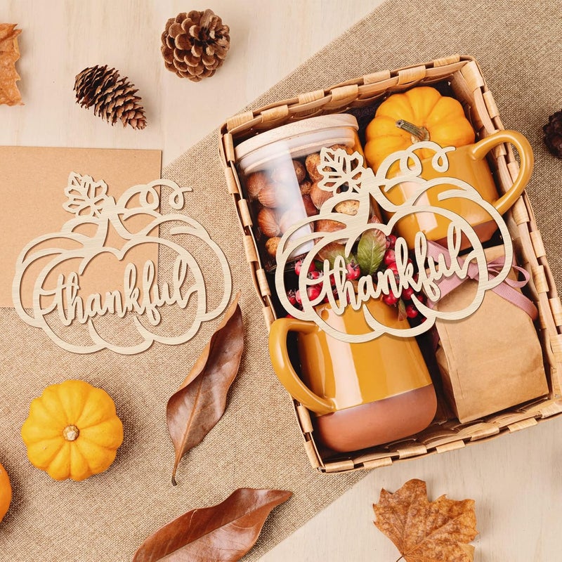 Queekay 12 Pcs Thanksgiving Pumpkin Wooden Plate Decor Fall Thankful Wood Cutout Signs Place Card Settings Table Decor Thanksgiving Decorations Ideas Rustic Letter Sign - Image 5