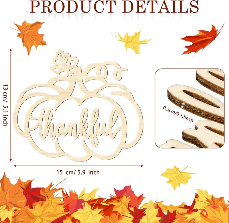 Queekay 12 Pcs Thanksgiving Pumpkin Wooden Plate Decor Fall Thankful Wood Cutout Signs Place Card Settings Table Decor Thanksgiving Decorations Ideas Rustic Letter Sign - Image 3