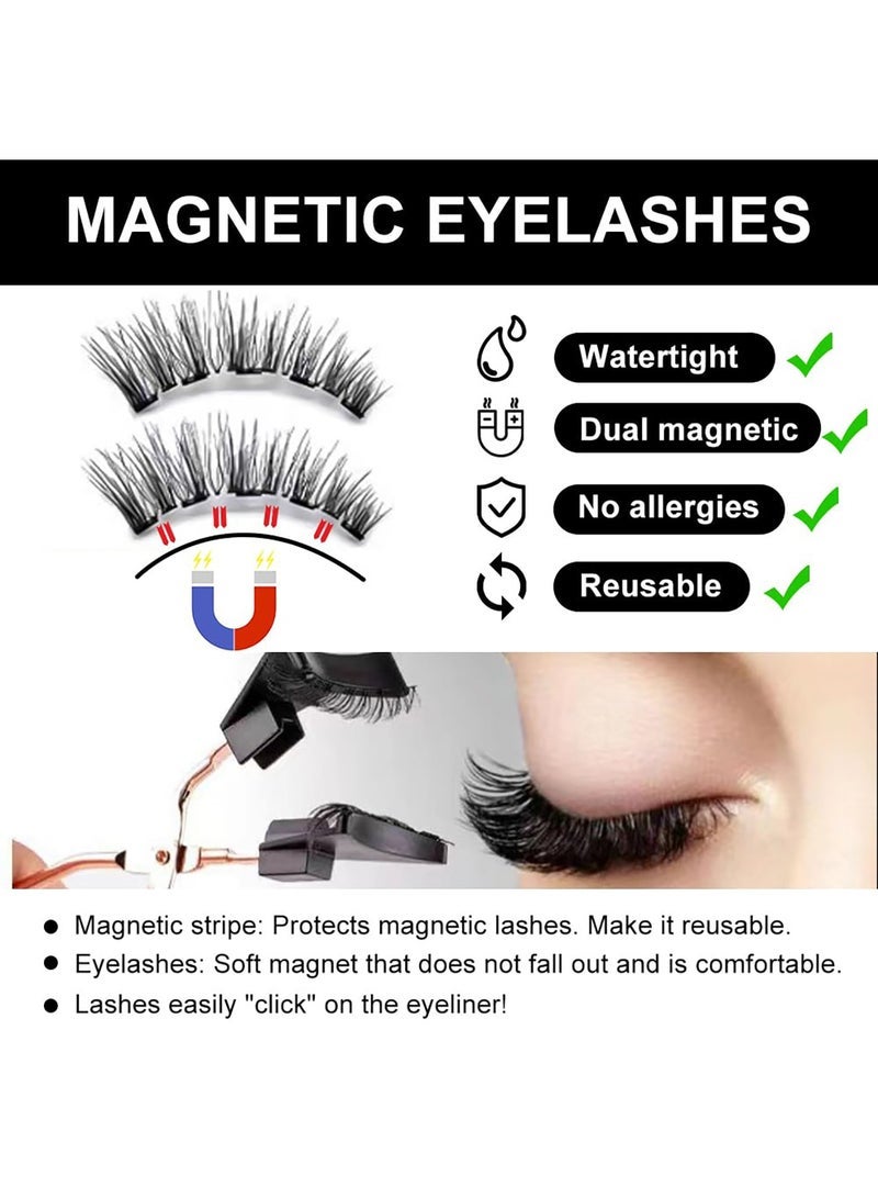 general Magnetic Eyelashes Set, Reusable Magnetic False Eyelashes Natural Double Magnet False Eyelashes No Glue Required With Tweezers - Image 5