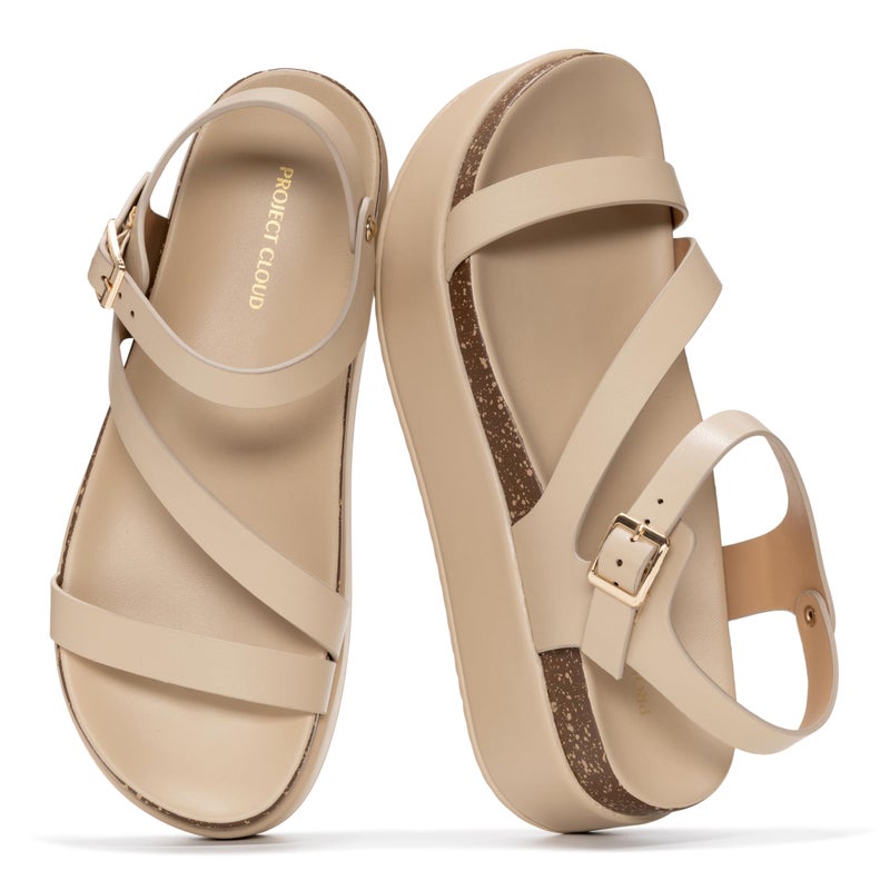 Project Cloud Platform Sandals Women Footwear - Plush & Soft Insole Wedge Sandals for Women Footwear Stylish Platform Shoes with Adjustable Straps (Mellow,NUDE,7)