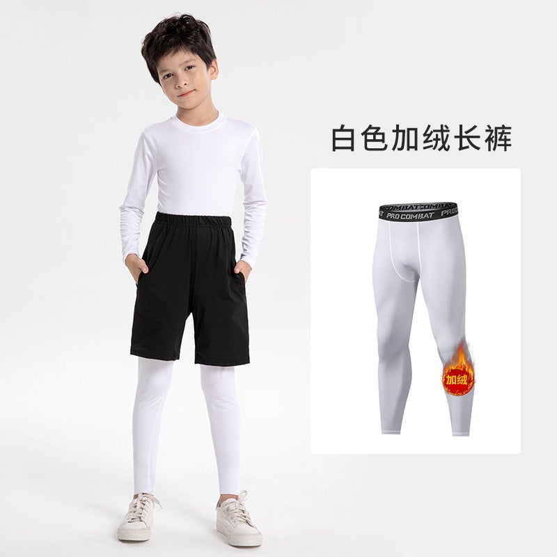 Kids Fleece-Lined Long Leggings Sports Fitness Tights Black  - Image 2
