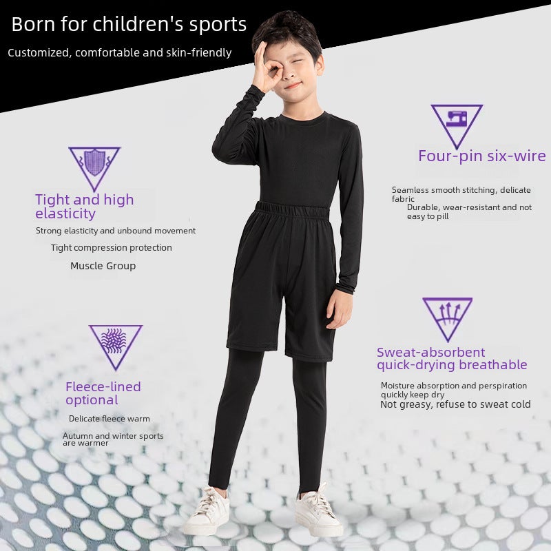 Kids Fleece-Lined Long Leggings Sports Fitness Tights Black  - Image 5