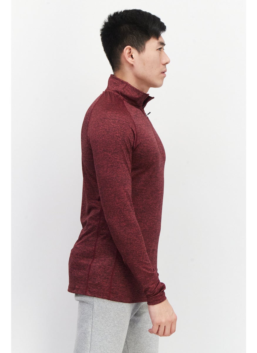 RZIST - Men Sportswear Fit Brand Logo Half Zip Training T-Shirt, Maroon - Image 1