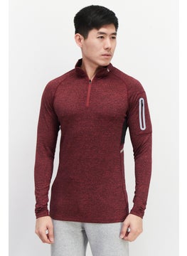 Men Sportswear Fit Brand Logo Half Zip Training T-Shirt, Maroon