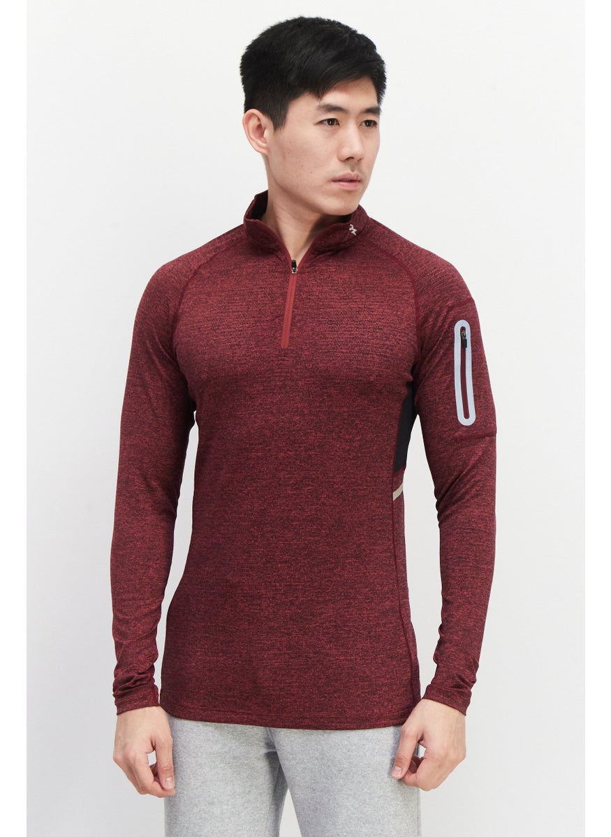 RZIST - Men Sportswear Fit Brand Logo Half Zip Training T-Shirt, Maroon - Image 1