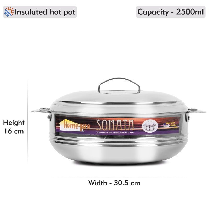 Home Pro Home-pro - Stainless Steel Sonata Casserole & Serving Bowl |Hotpot| Double Wall Insulated | hot and Cold | Keeps Food Fresh | Food Safe 2500 ML  - Image 2