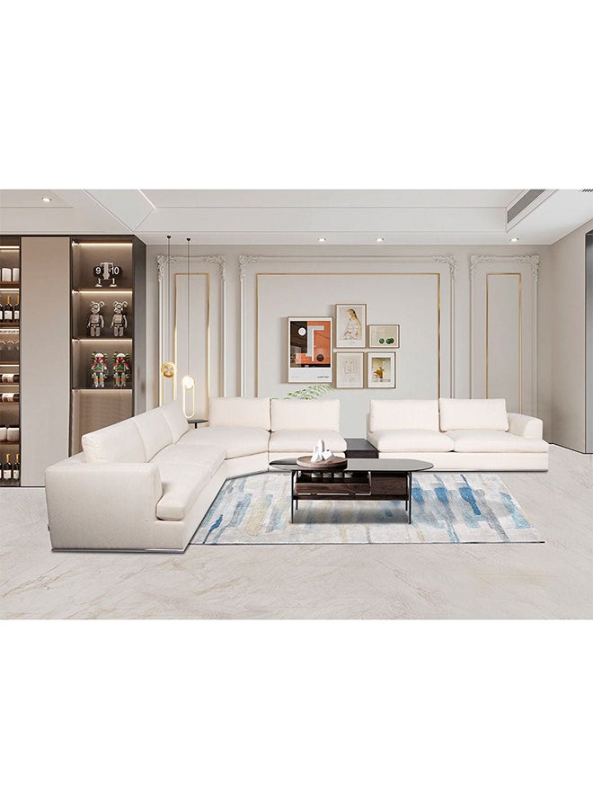 DANUBE HOME أريكة بادينغتون ركنية من القماش الوتدي، تصميم حديث، أرائك بمقعدين، أثاث مريح لغرفة المعيشة، الطول 150 × العرض 150 × الارتفاع 66 سم، عاجي - Image 1