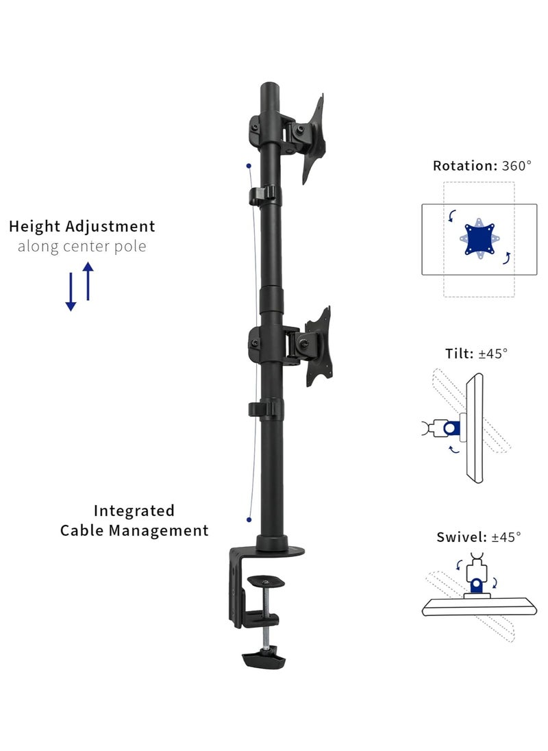 Dual Monitor Desk Mount Stand with Height Adjustment and VESA Plates for 2 LCD Ultrawide Screens up to 34 inches, Stacked Array, STAND-V002R