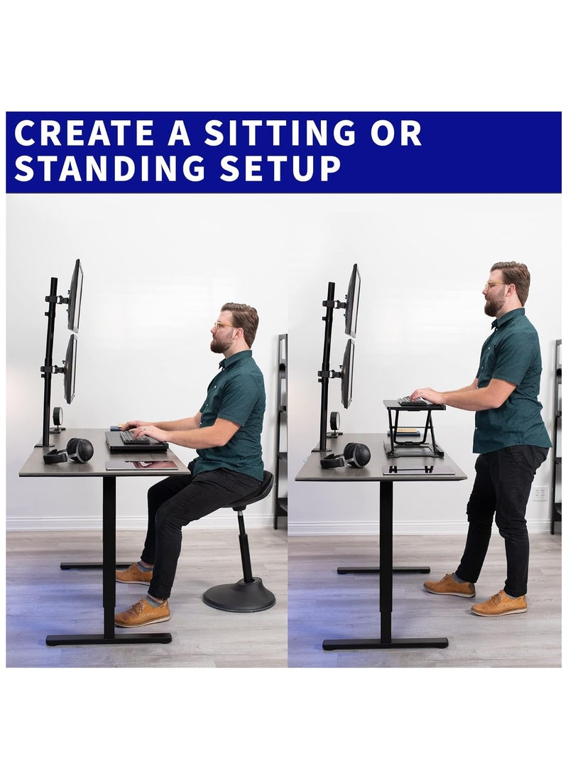 Dual Monitor Desk Mount Stand with Height Adjustment and VESA Plates for 2 LCD Ultrawide Screens up to 34 inches, Stacked Array, STAND-V002R