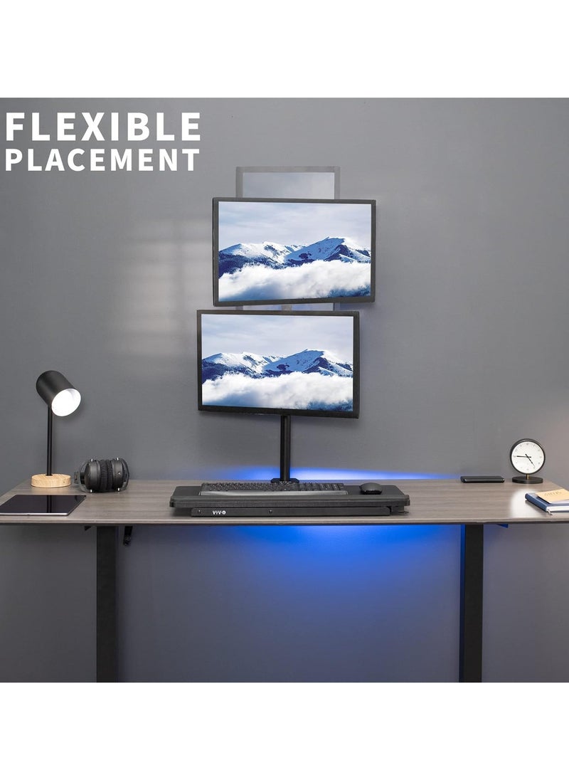 Dual Monitor Desk Mount Stand with Height Adjustment and VESA Plates for 2 LCD Ultrawide Screens up to 34 inches, Stacked Array, STAND-V002R