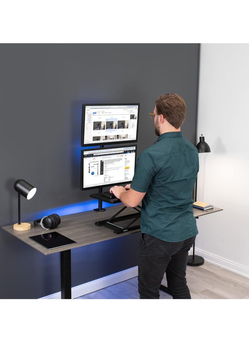 Dual Monitor Desk Mount Stand with Height Adjustment and VESA Plates for 2 LCD Ultrawide Screens up to 34 inches, Stacked Array, STAND-V002R