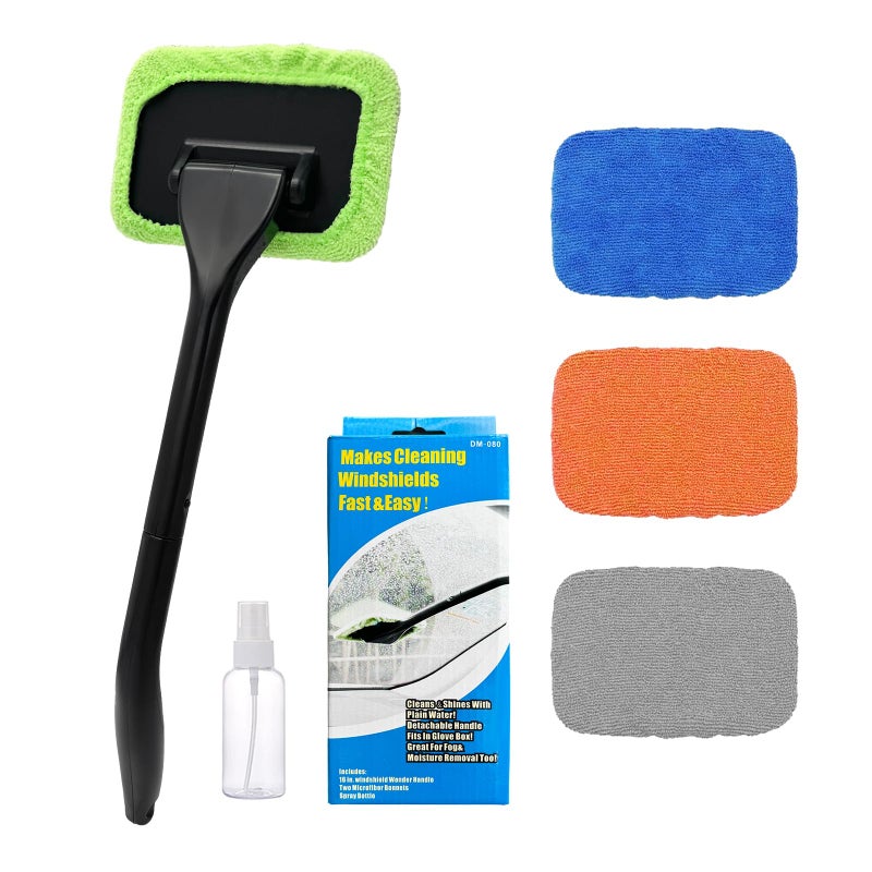 Ohleats Car Windshield Cleaning Tool Microfiber Window Cleaner with 4 Washable and Reusable Cloth Pad Long Handle Auto Glass Wiper Cleaning Kit with Spray Bottle Car Accessories - Image 3