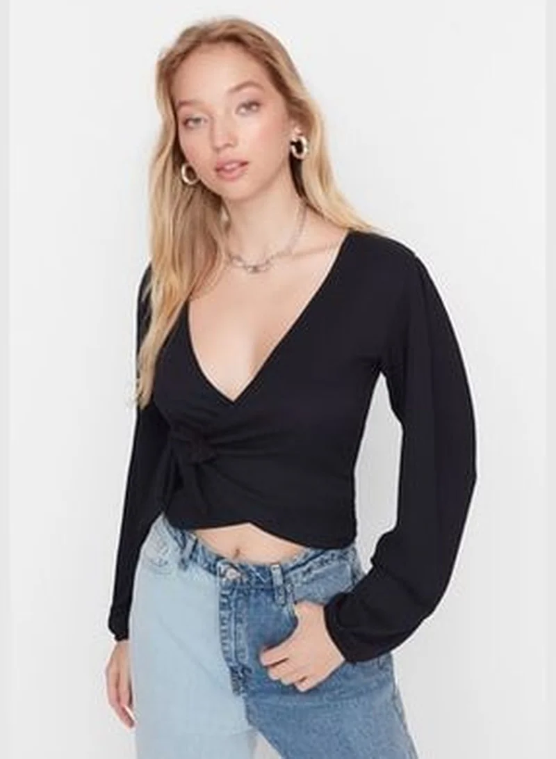 trendyol Navy Blue Double Breasted Crispy Knitted Blouse