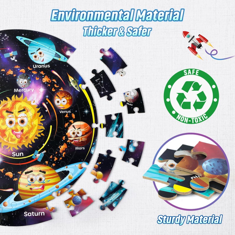 SYNARRY Solar System Floor Puzzles for Kids Ages 4-8, Large 70 Piece Jigsaw Puzzles for Kids Ages 4-6, Space Planet Astronaut Toys Puzzles, Preschool Learning Toys, Easter Basket Stuffers for Boy Girl - Image 4